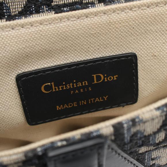 Dior Saddle Oblique Handbag Canvas Leather Beige Navy Blue - Picture 4 of 9